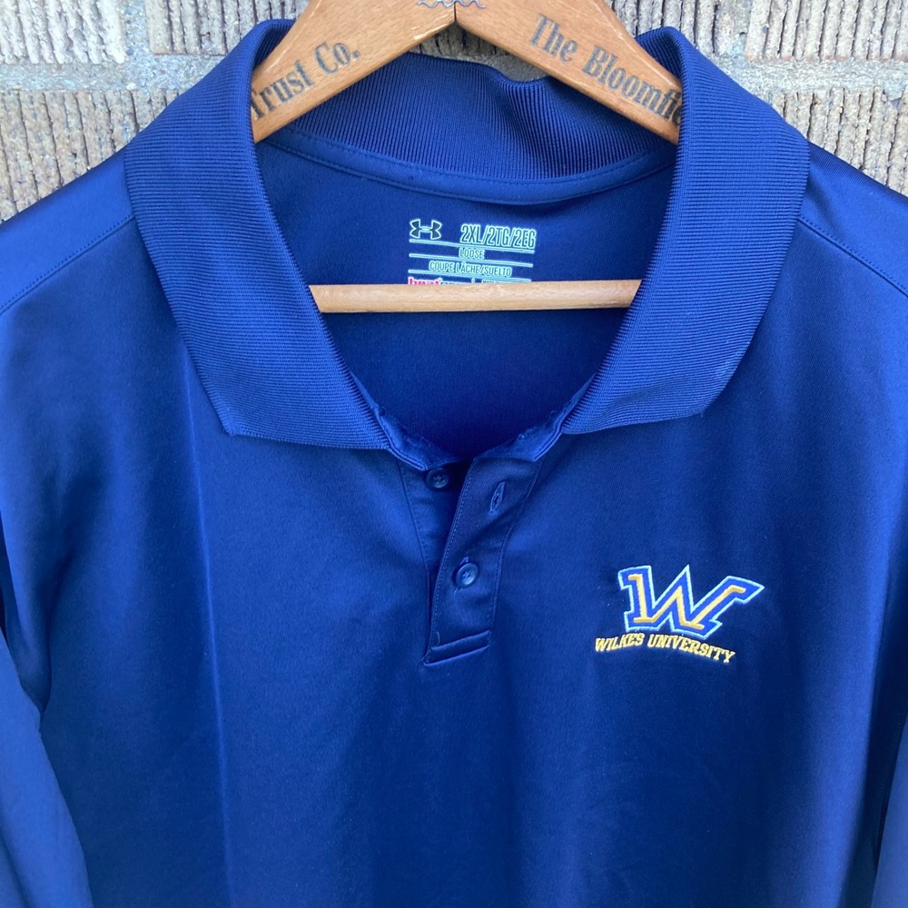 Mens 2XL Under Armour Wilkes University Colonels Polo Shirt Navy HeatGear Golf